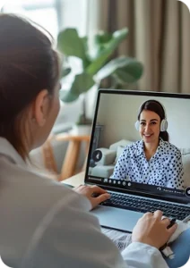 Psychologist counselling a client over video call Safemind Studio Baner